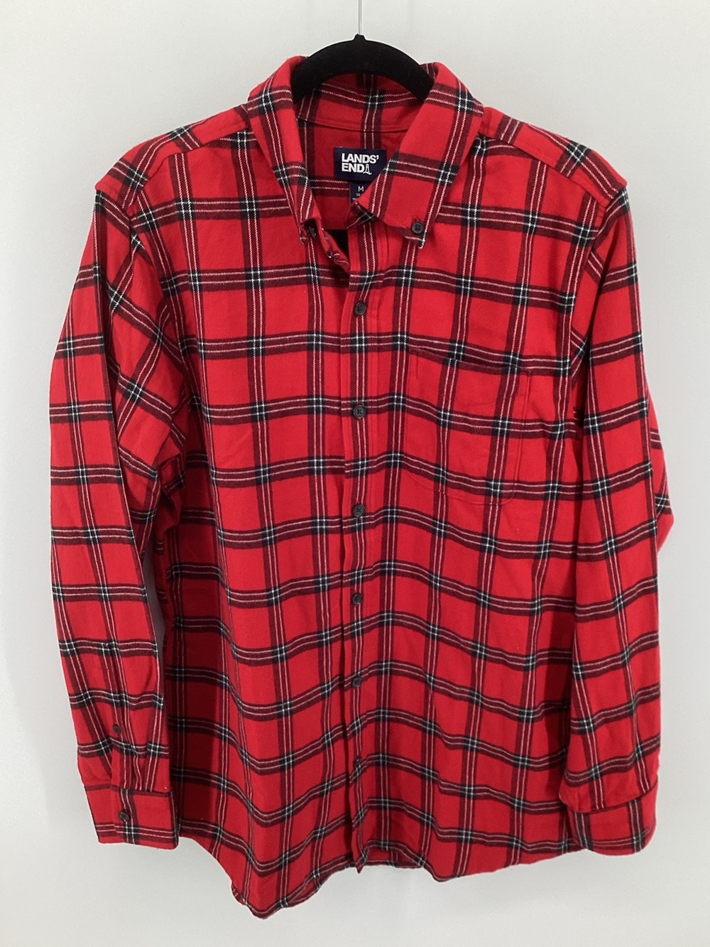 Lands' End Red and Black Plaid Flannel Shirt